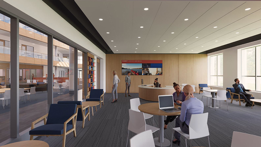 The Center for Career Services at the new Dyson Center, rendering courtesy of Ann Beha Architects, now Annum Architects