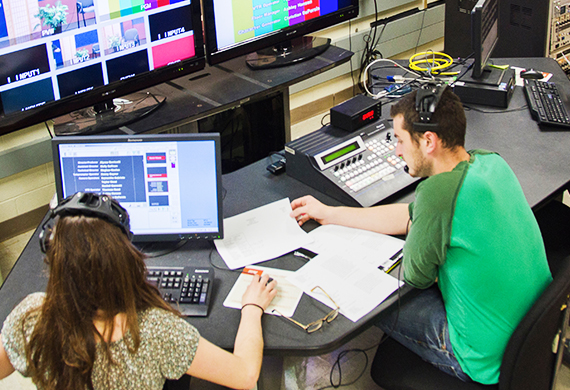 Media studies students working in the TV studios