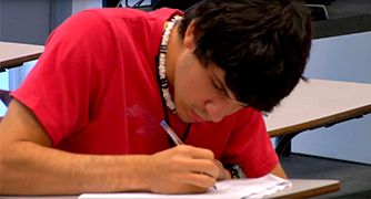 An image of a student doing classwork. 