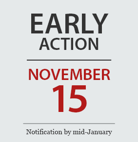 An image of Early Action | November 15 | Notification by mid-January