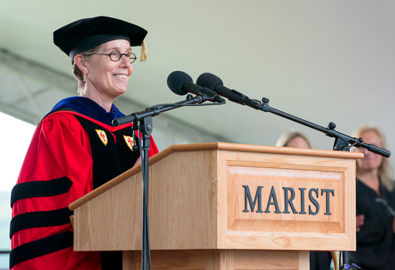 Image of Dr. Catherine Kodat speaking during commencement.