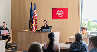 Image of Marist students in the Dyson Center Mock Court Room.