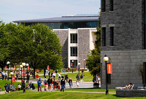 Image of students on campus on a beautiful sunny day.