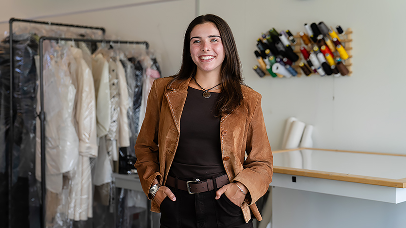 Lena Alibrio ’26 has been awarded the highly competitive Veronica Beard x CFDA Creative Futures Scholarship. Photo by Nelson Echeverria/Marist University.