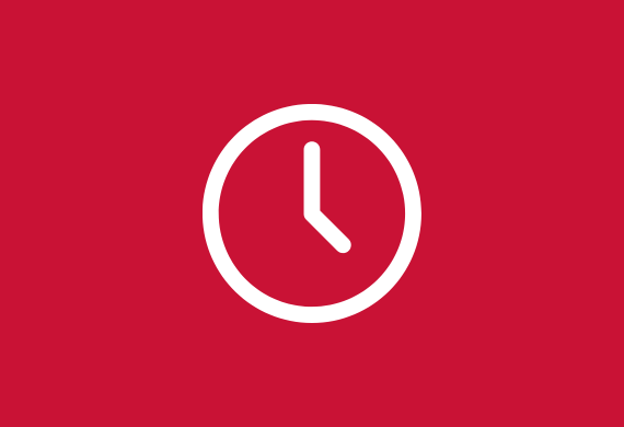 Marist Red background with a clockface in white in the center