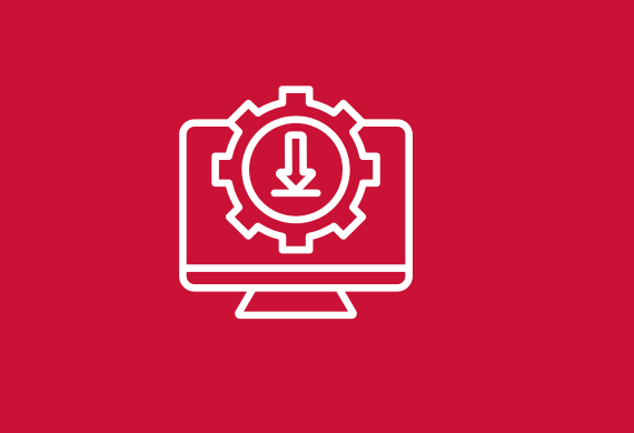 Marist Red Background with the image of a computer screen and a gear image and a down arrow indicating software installation