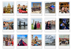 Image of collage of pictures of students on travel courses throughout the world.