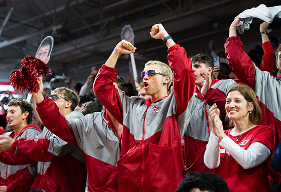 Marist University image: students cheer in McCann Center.
