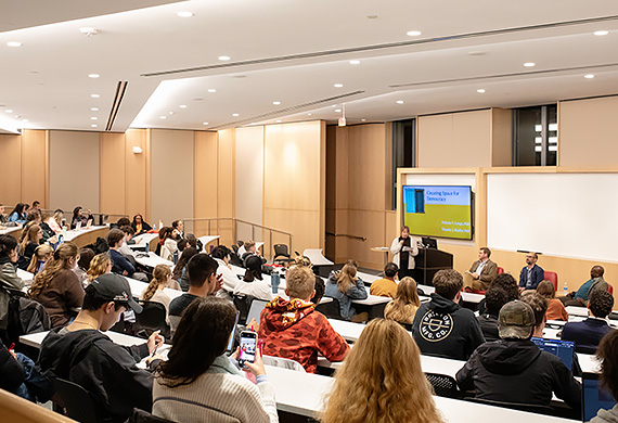 Creating Space for Democracy Event in the O’Shea Lecture Hall in Dyson Center. Marist University photo by Alexandra Rossi/Marist University.