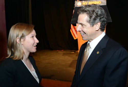 An image of Claire Mooney '14 and Governor Cuomo