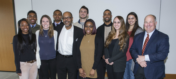 Image of Kevin Merida with students.