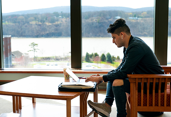 Student studying in Cannavino Library