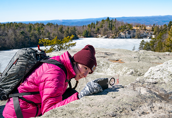 Colleen Bradley '20 collecting geological data at Minnewaska State Park