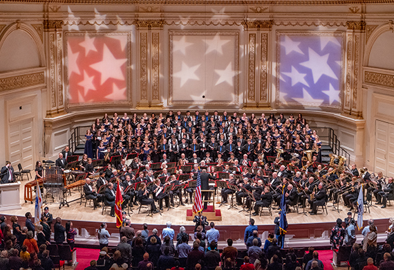 An image of members of the Marist Band and ROTC participated in a Veterans Day concert 