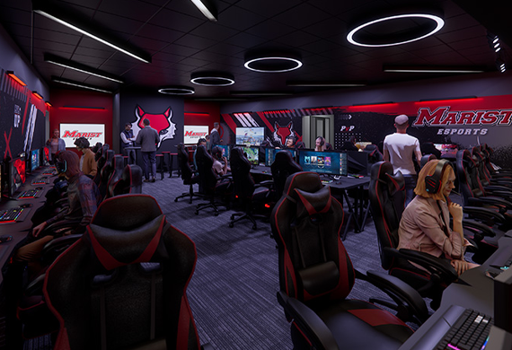 Image of a rendering of the new Marist University Esports facility now under construction in Donnelly Hall. Rendering by Liscum McCormack VanVoorhis Architects.