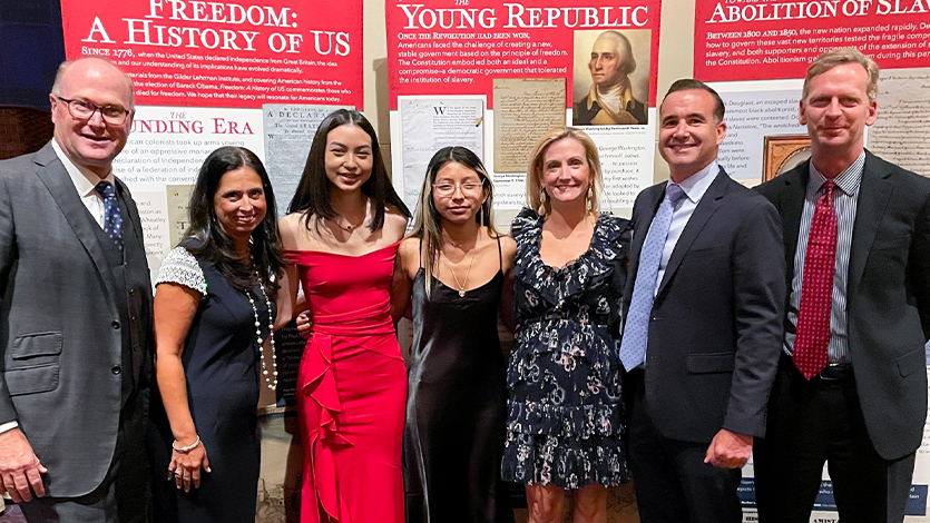 From Left to Right: Michael McCormick, Genine McCormick, Harumi Kameda, Elisabet Guerrero Hernandez, Kim Viggiano, Frank Viggiano, Marist President Kevin Weinman