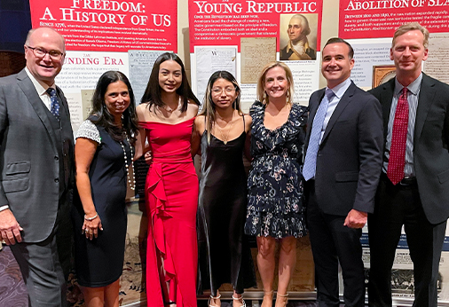 From Left to Right: Michael McCormick, Genine McCormick, Harumi Kameda, Elisabet Guerrero Hernandez, Kim Viggiano, Frank Viggiano, Marist President Kevin Weinman