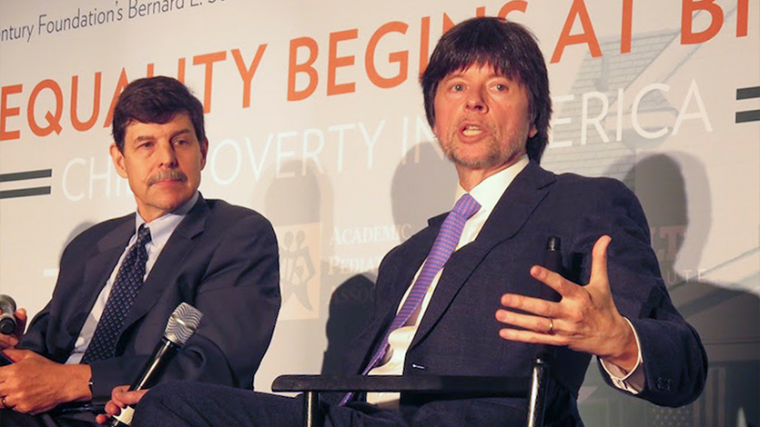 PHOTO/ Dr. Woolner and Ken Burns at the Inequality Begins at Birth conference in Washington, D.C. in 2014, sponsored by the Roosevelt Institute and the Century Foundation