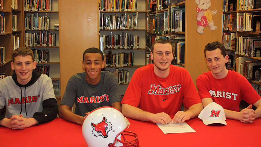 Tyler Adams with his stepbrothers when Darryl Jr. committed to Marist Football in 2017. (Left to right: Donovan, Tyler, Darryl Jr., Dylan)