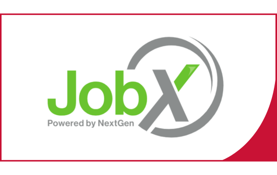 JobX logo with a stylized ‘X’ inside a circular design.