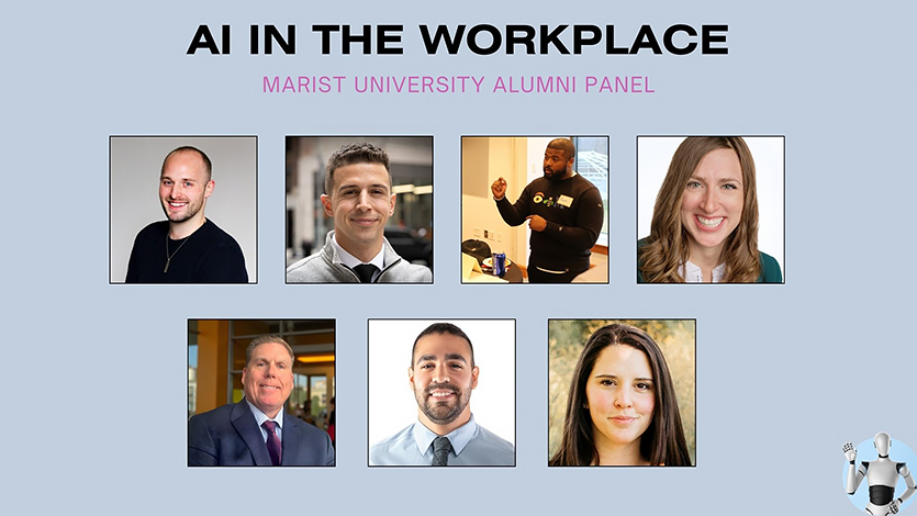 Collage of alumni participants in the AI in the Workplace event.