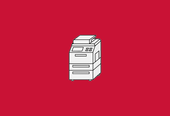 Marist red background with a printer in white with details in black