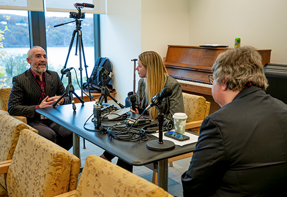Image of Marist University's Sentricus Podcast in production and recording.