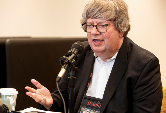 Image of Marist University's Sentricus Podcast in production and recording.