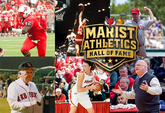 Collage image of Hall of Fame inductees with 'Marist Athletics Hall of Fame' logo.
