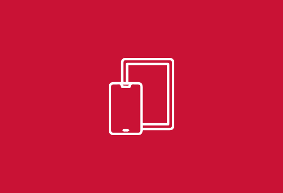 Marist red background with the drawn images of a mobile phone and a tablet in white