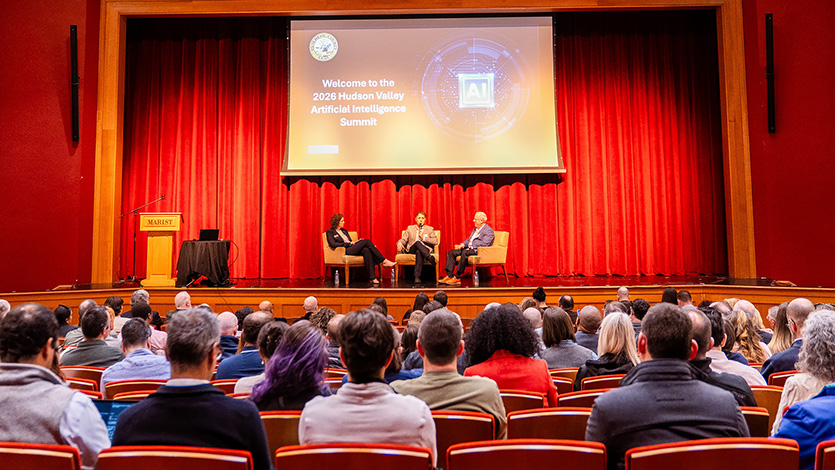Image of Hudson Valley Artificial Intelligence Summit in the Nelly Goletti Theatre at Marist University.
