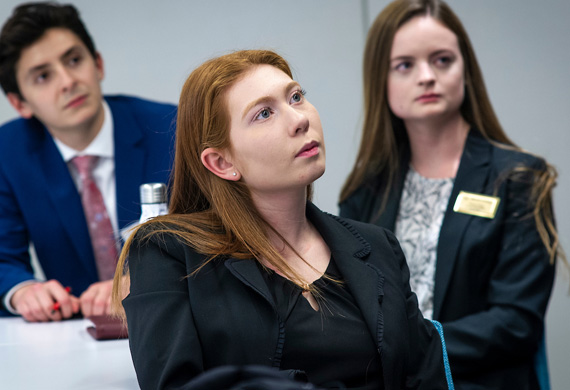 Image of students observing a presentation on annual Career Trek trip to New York City.