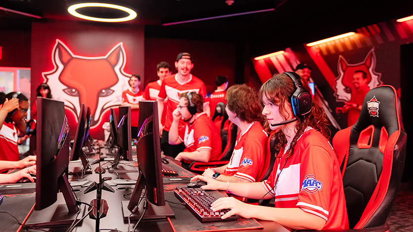 Image of Marist esports players in the new Esports Lab.