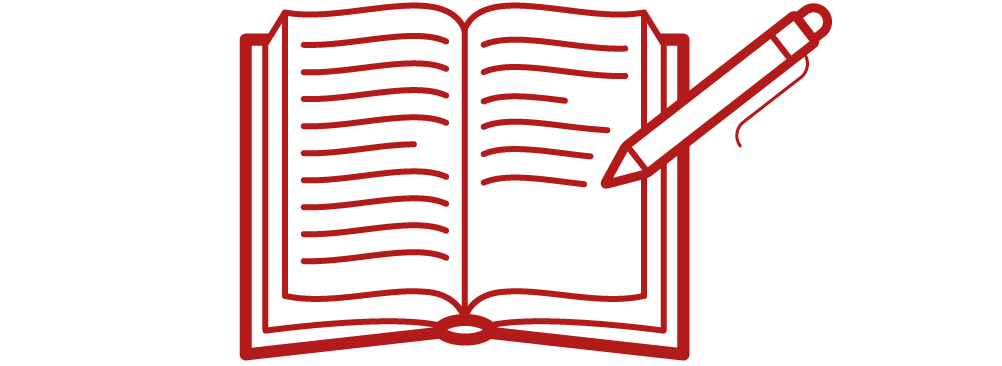 Image of an open book with a pen icon.