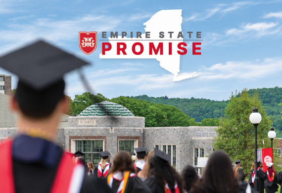 Image of Student Center Rotunda with students in caps and gowns and 