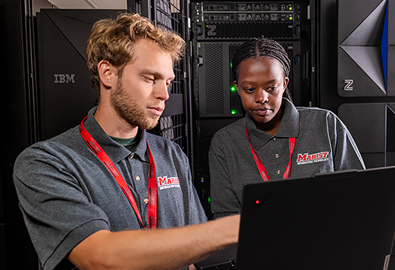Image of Marist students working with IBM’s z17 mainframe.