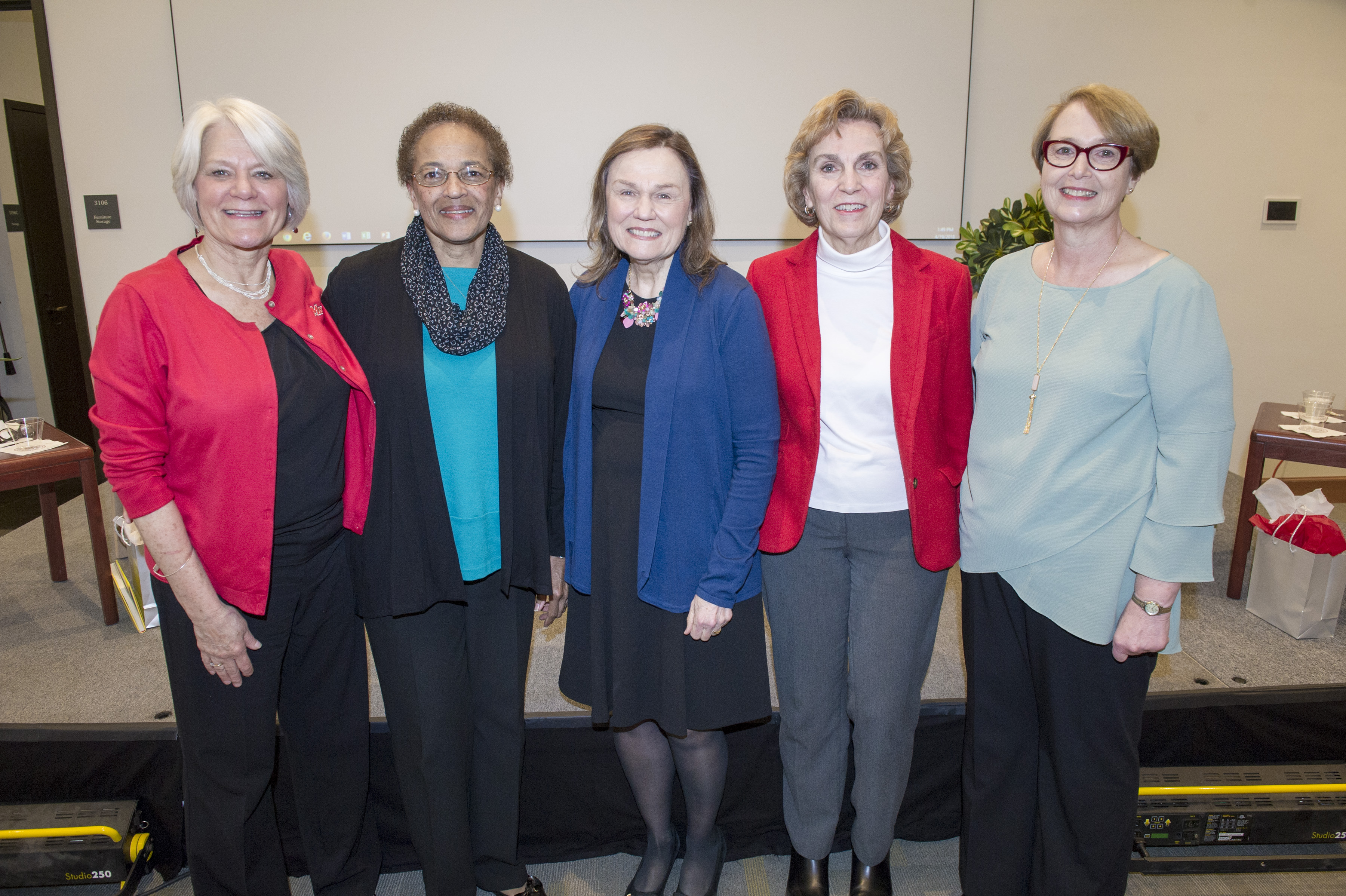 Photo of Jane Fiore, Deborah Raikes-Colbert, Shaileen Kopec, Mary Ann Hoffmann, and Marilyn Brandl at women's mentorship panel