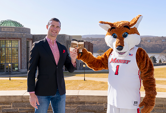 Image of Saxbys founder and CEO Nick Bayer with Frankie the Fox.