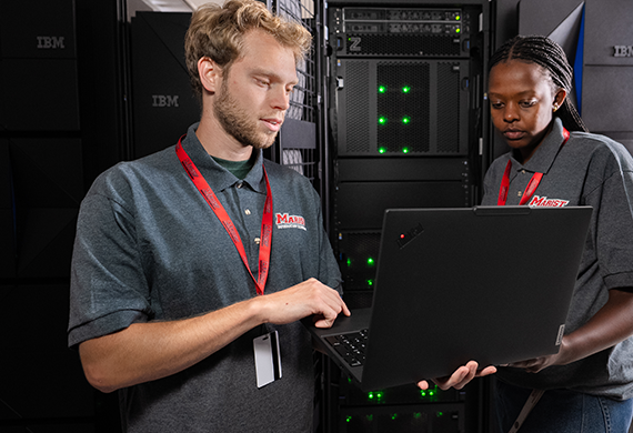 Image of Marist University students working on IBM's z17 mainframe.