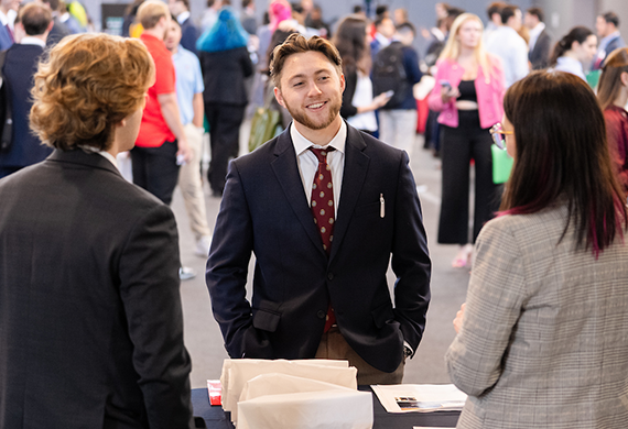 Image of Marist student in a suit at the Internship Fair.