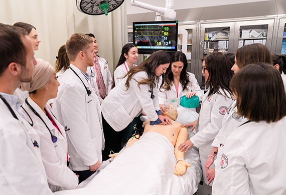 Physician Assistant Program students practicing in the Simulation Lab.