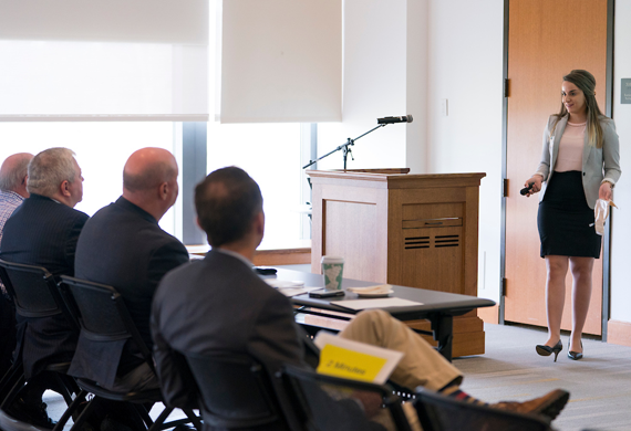 Image of a student presenting a project during the Mid-Hudson Regional Business Plan competition.