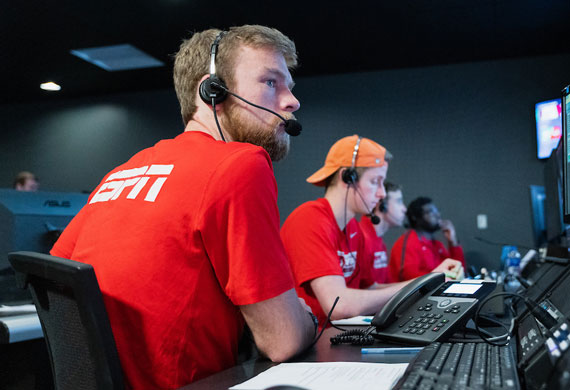 An image of students working in Marist's on campus ESPN Teaching Control Room.