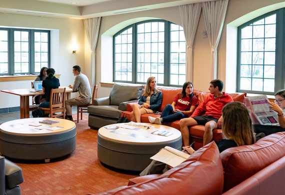 An image of students in a residence hall.