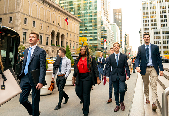 Image of students walking on the streets of Manhattan during a career trek.