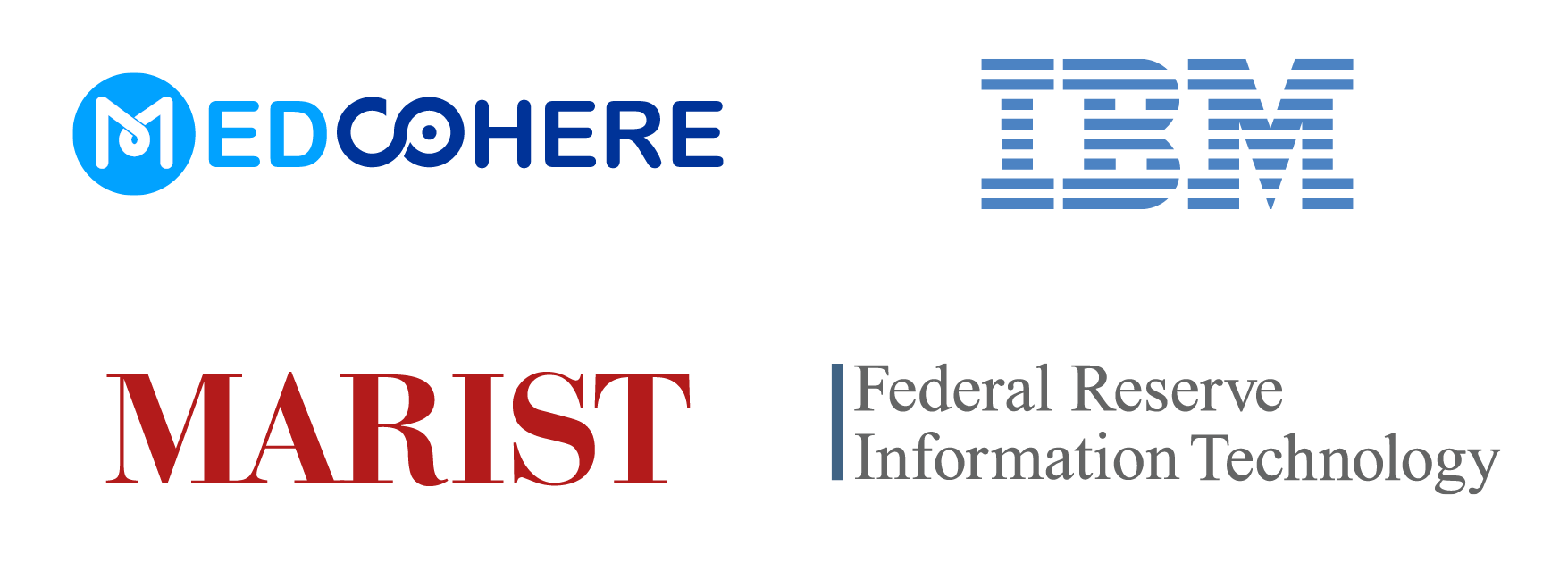 Logos of Computer Science career destinations: MedCohere, IBM, Marist College, and Federal Reserve Information Technology
