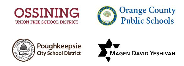 Logos of Educational Psychology career destinations: Ossining Union Free School District, Orange County Public Schools, Poughkeepsie City School District, and Magen David Yeshivah