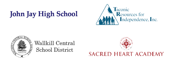 Logos of Educational Psychology career destinations: John Jay High School, Taconic Resources for Independence, Inc, Wallkill Central School District, and Sacred Heart Academy