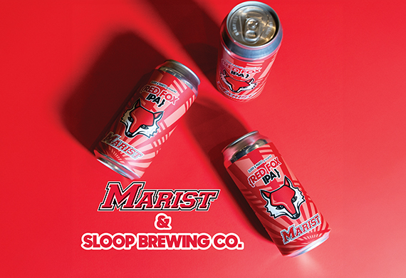 Image of cans of Marist IPA with the Marist and Sloop Brewing Co. logos.