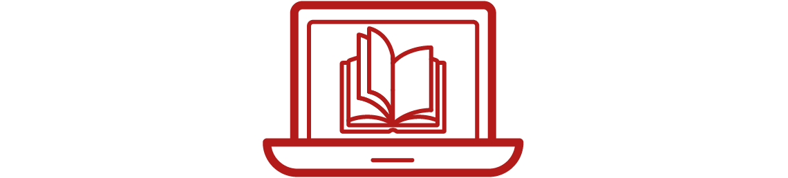 Image of an icon of a computer with a book on the screen.